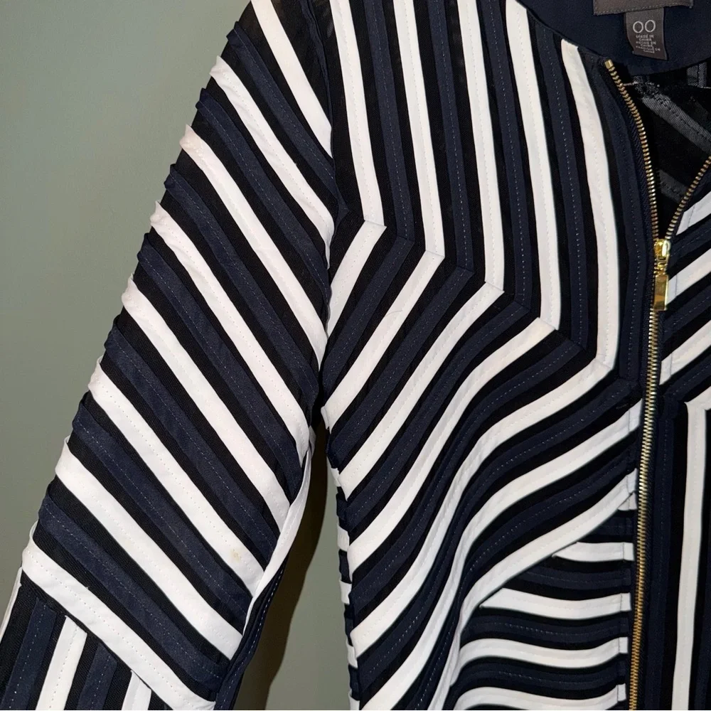 Chico’s Travelers Dottie Striped Mesh Zip Front Jacket 00 XS